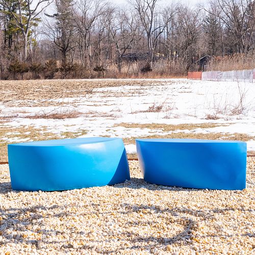 Pair of Frank Gehry for Heller Blue Polymer Benches