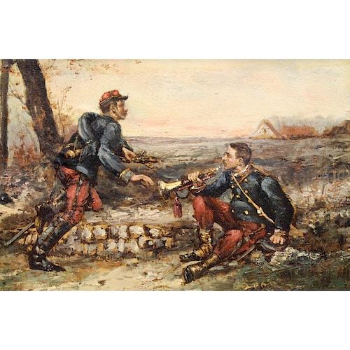 19th C. French Soldiers Oil/Canvas