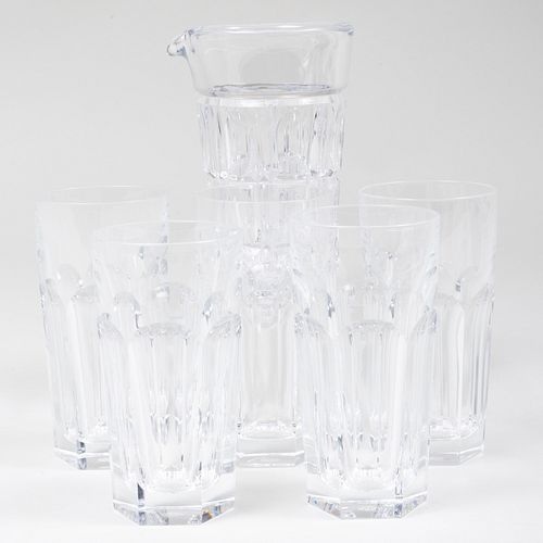 Set of Five Baccarat Glass Tumblers and a Cut Glass Cocktail Mixer