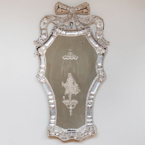Pair of Venetian Etched Glass Girandole Mirrors