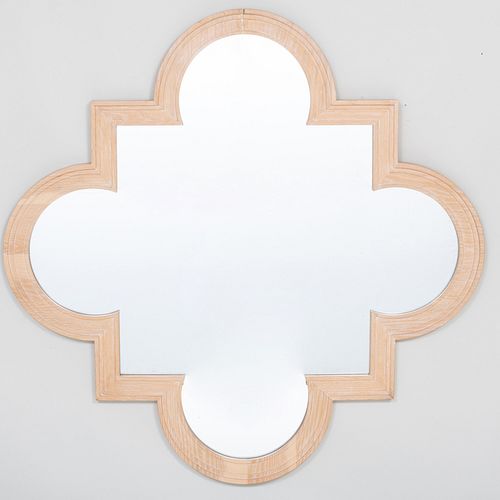 Modern Bleached Wood Quatrefoil Mirror