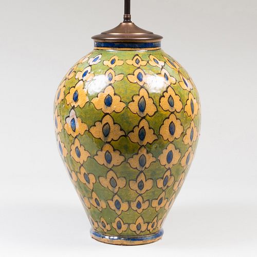 Persian Style Glazed Pottery Jar Mounted as a Table Lamp