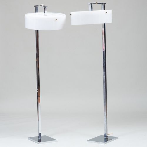Pair of Modern Chrome Floor Lamps with Acrylic Shades