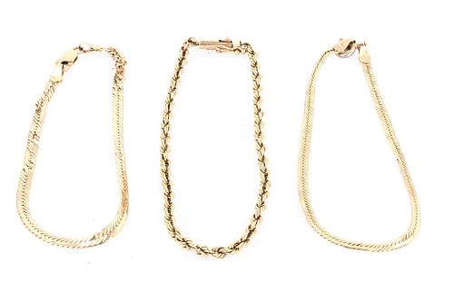 14K Gold 10.4g. Herringbone & Rope Bracelets (3)