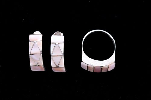 Navajo Lumea Mother Of Pearl Ring & Earring Set