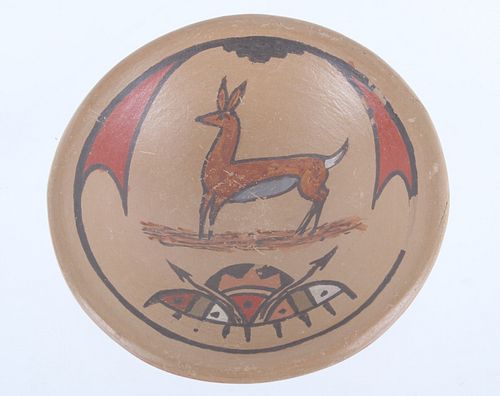 Acoma Pueblo Polychrome Hunting Pottery Vessel