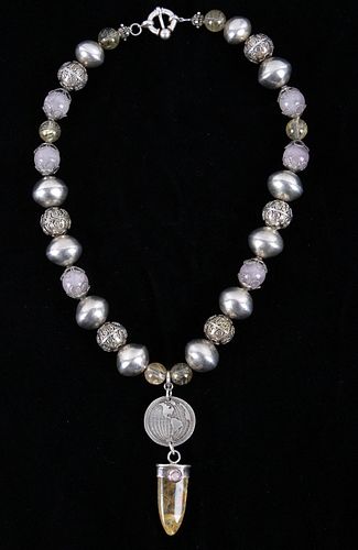 Sterling Silver Rose & Gold String Quartz Necklace