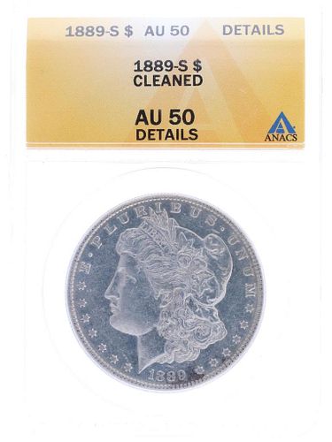 1889 - S Morgan Silver Dollar AU 50 Detailed Coin