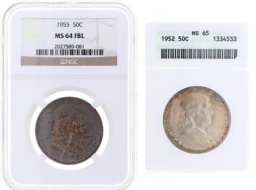 1955 & 1952 FBL Franklin Half Dollar MS 64 & 65