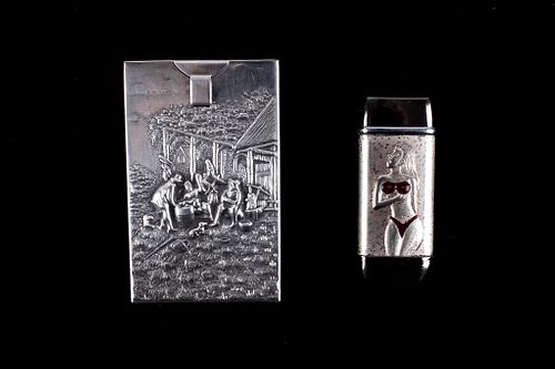 Denmark Silver Cigarette Case & Naughty Lighter