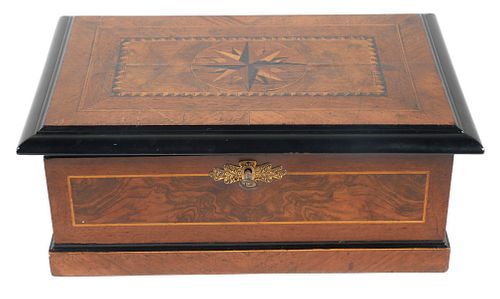 Ornate Wood Box Marquetry Burl Inlay