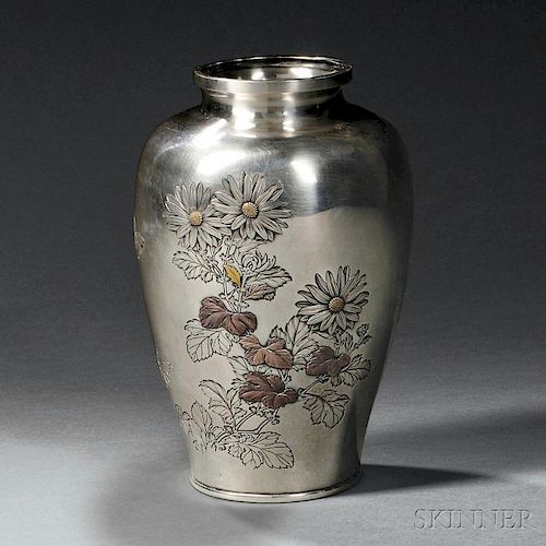 Meiji/Taisho Era Silver and Mixed-metal Vase