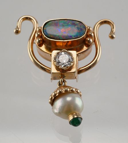 Diamond Opal Pearl Emerald 14k Gold Pendant