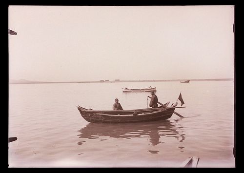Antique 5x7 Glass Negative Chinese Men in Boat