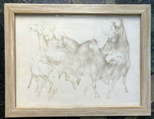 Don LaViere Turner, silver & gold point drawing, Modernist horses, signed, 1957