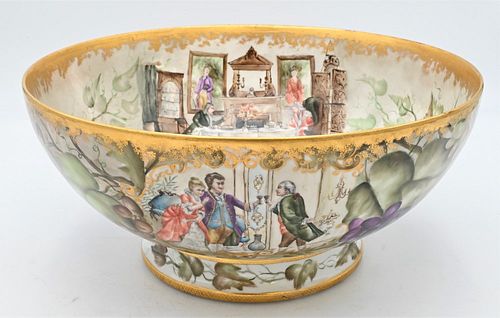 Limoge Punch Bowl, having painted interior scene, height 7 inches, diameter 15 1/2 inches.