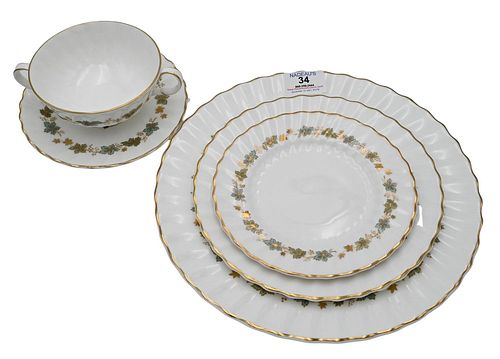 93 Piece Set of Royal Doulton Piedmont Porcelain Dinnerware, setting for 12 along with teapot and coffee pot.
