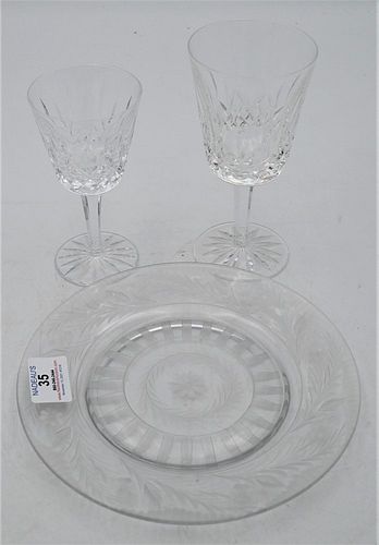 Group of Glass, to include a set of 24 Waterford Glasses, 12 red wine, height 7 inches; 12 white wine, height 6 inches; along with 12 etched glass lun