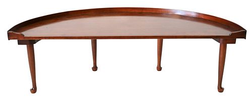 Bench Made Mahogany Demilune Coffee Table, height 18 inches, top 22 x 56 inches, Provenance: Fifty Year Personal Collection of Clocks and American Ant