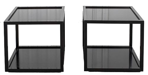 Art Deco Manner Square Lacquered Side Tables, Pr