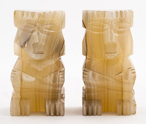 Hand-Carved Onyx Mayan Bookends, Pair