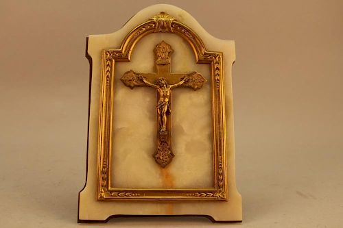 Antique French Bronze/Onyx Plaque of Jesus