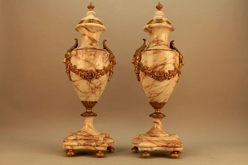 Exceptional Marble Urns w/ Gilt Bronze Mounts