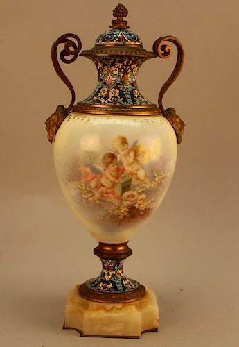 19th C. French Champleve Covered Urn