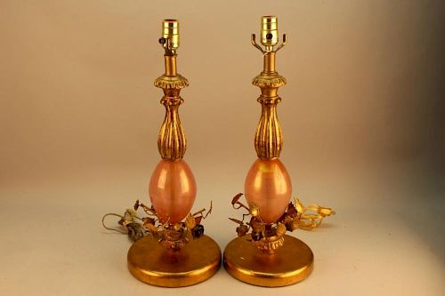 Antique Gilt Floral Lamps
