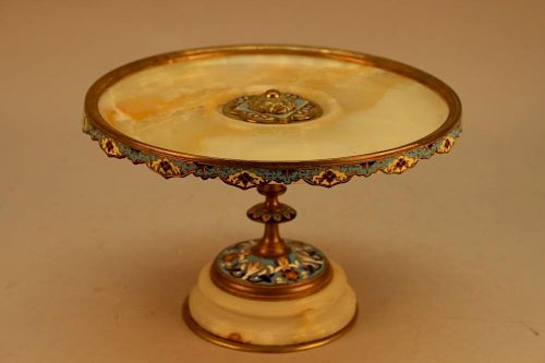 Antique French Champleve Bronze/Onyx Tazza