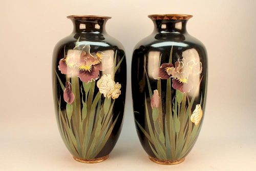 Large Pair Japanese Cloisonne Meiji Period Vases