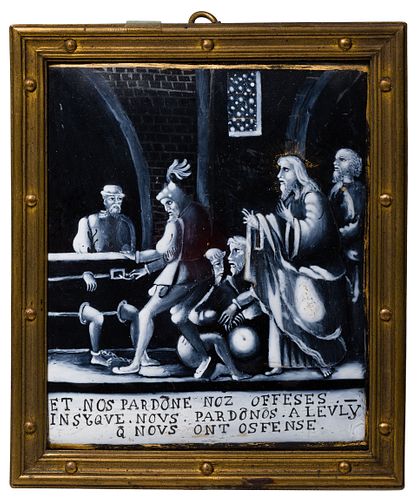 Limoges 'Christ Blessing a Prisoner in Stocks' Painted Enamel Plaque
