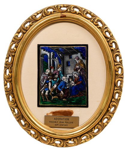 Limoges 'Adoration' Painted Enamel Plaque