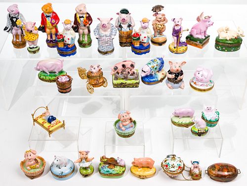 Limoges Pig Themed Trinket Box Collection