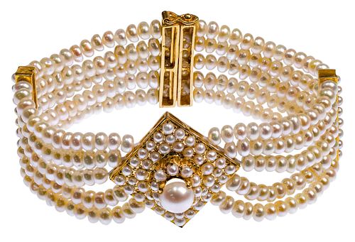 22k Yellow Gold and Pearl Bracelet