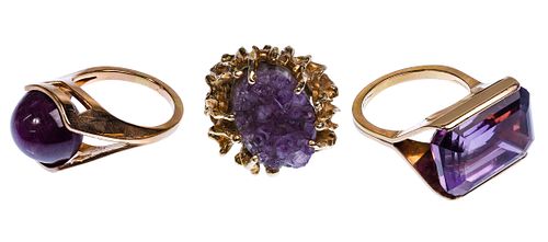 14k Gold and Amethyst Ring Assortment