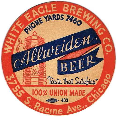 1939 Allweiden Beer 4 1/4 inch coaster IL-WHI-5