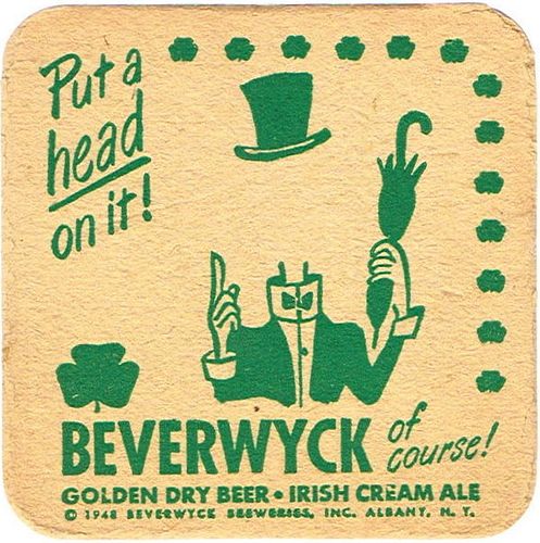 1948 Beverwyck Beer/Ale Aristocrat 4 1/4 inch coaster NY-BEV-1