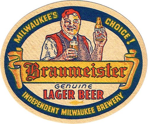 1940 Braumeister Lager Beer 4 1/4 inch coaster WI-IND-5