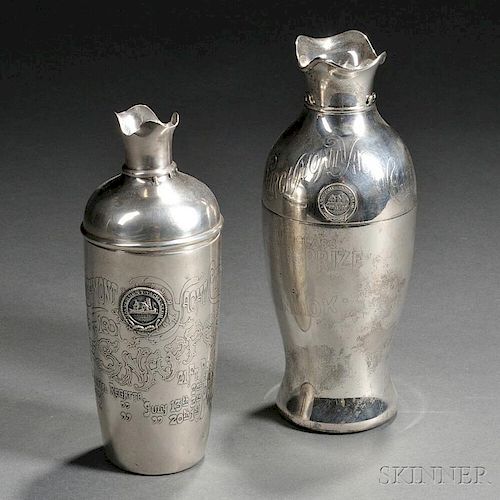 Two Sterling Silver Larchmont Yacht Club Trophy Cocktail Shakers