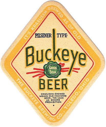 1935 Buckeye Green Seal Beer 4 1/4 inch coaster OH-BUC-6