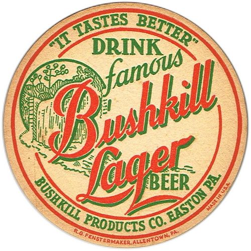 1937 Bushkill Lager Beer 4 1/4 inch coaster PA-BUSH-1