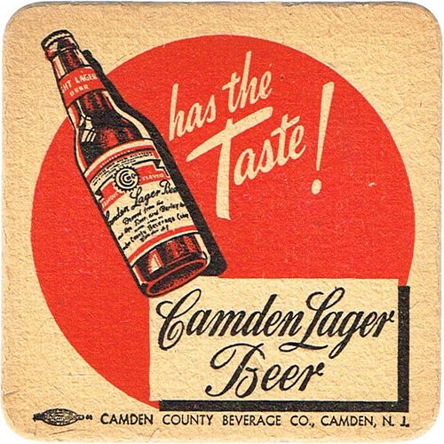 1945 Camden Lager Beer 4 1/4 inch coaster NJ-CAM-6