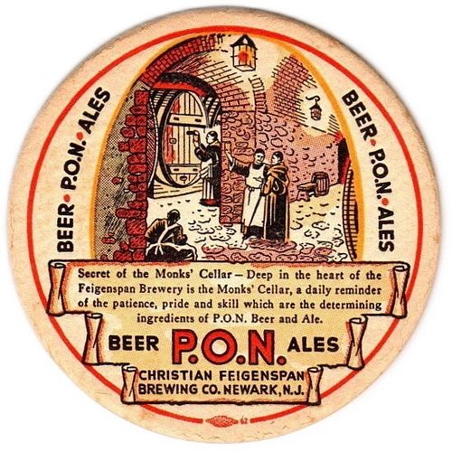 1941 Feigenspan P.O.N. Beer/Ale 4 1/4 inch coaster NJ-FEI-4