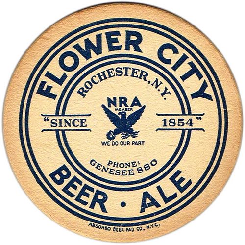 1934 Flower City Beer/Ale 4 1/4 inch coaster NY-FCY-2