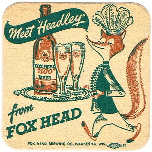 1948 Fox Head "400" Beer 4 1/4 inch coaster WI-FOX-1