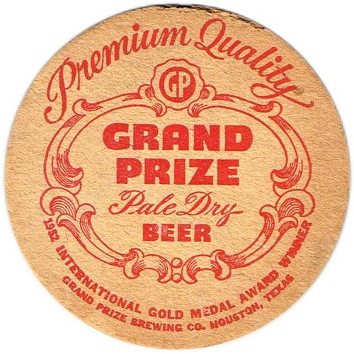 1954 Grand Prize Beer 3 3/4 inch coaster TX-GUL-7