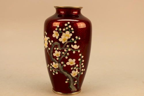 20th C. Japanese Cloisonne Pigeon Blood Vase
