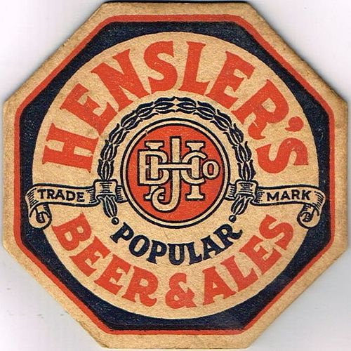1945 Hensler's Beer/Ale 4 1/4 inch coaster NJ-HEN-2A