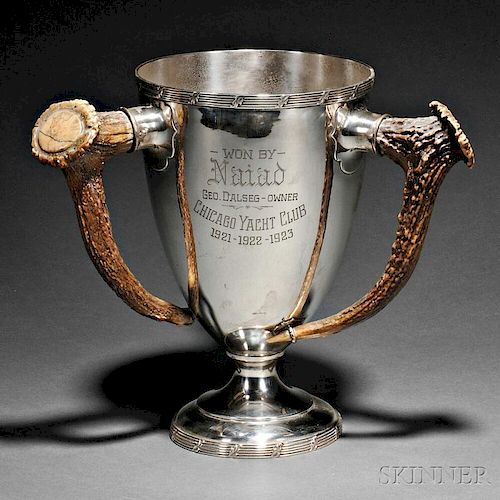 Meriden Britannia Co. Antler-mounted Sterling Silver Chicago Yacht Club Trophy